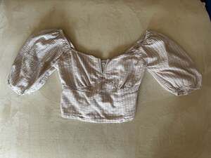 Abercrombie & Fitch Tan Gingham Puff Sleeve Smocked Crop Top